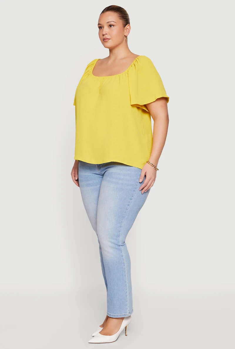 Plus Off The Shoulder Crepe Knit Blouse