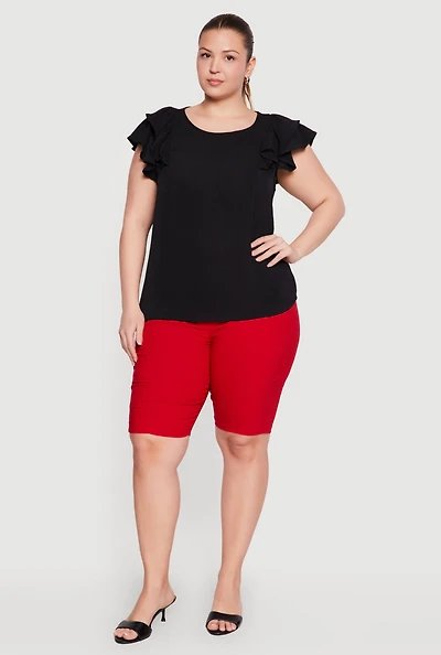 Plus Crepe Knit Flutter Sleeve Blouse