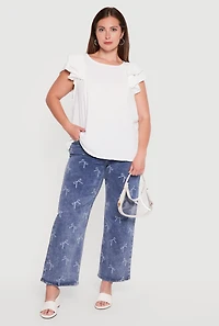 Plus Crepe Knit Flutter Sleeve Blouse