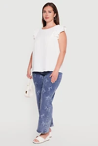 Plus Crepe Knit Flutter Sleeve Blouse