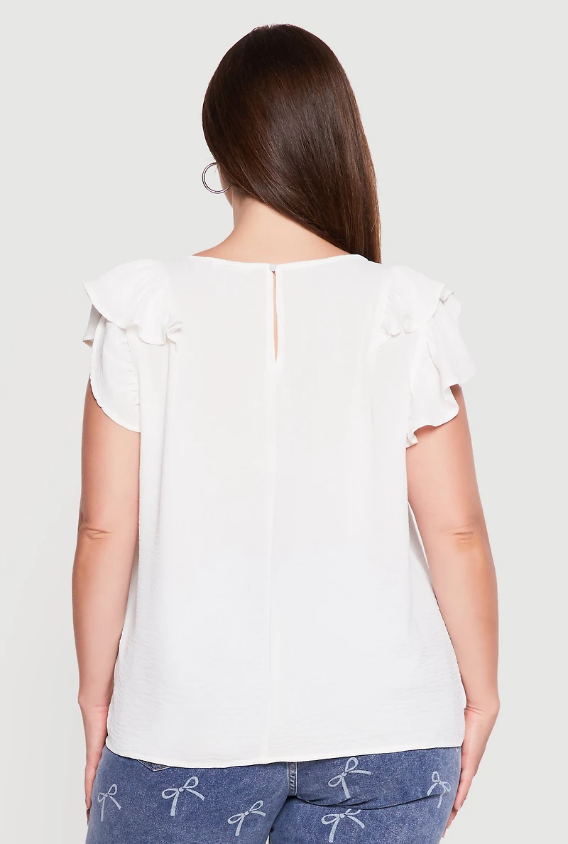 Plus Crepe Knit Flutter Sleeve Blouse