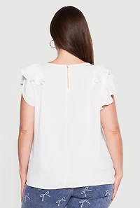 Plus Crepe Knit Flutter Sleeve Blouse