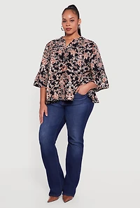 Plus Patterned Notch Neck Blouse