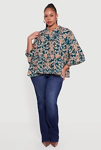 Plus Patterned Notch Neck Blouse