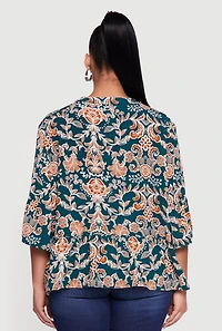Plus Patterned Notch Neck Blouse