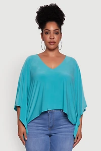 Womens Plus Crepe Knit V Neck Crop Blouse,