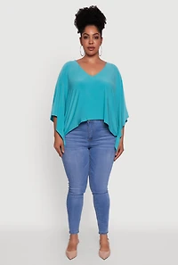 Womens Plus Crepe Knit V Neck Crop Blouse,