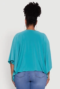 Womens Plus Crepe Knit V Neck Crop Blouse,