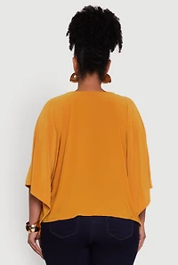 Womens Plus Crepe Knit V Neck Crop Blouse, Yellow,