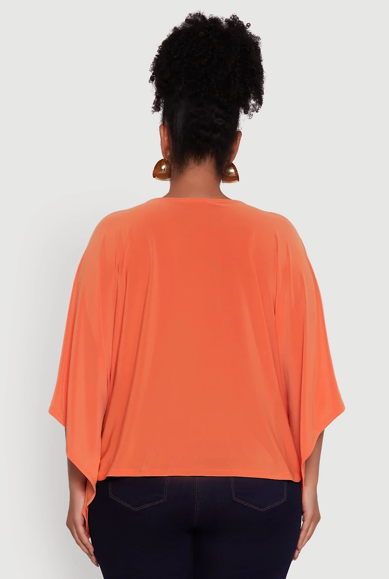 Plus Crepe Knit V Neck Crop Blouse