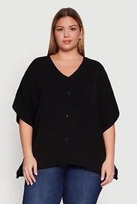 Womens Plus Crepe Knit Button Detail Dolman Sleeve Blouse,