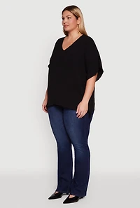 Womens Plus Crepe Knit Button Detail Dolman Sleeve Blouse,