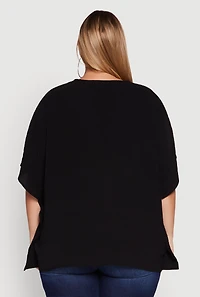Womens Plus Crepe Knit Button Detail Dolman Sleeve Blouse,