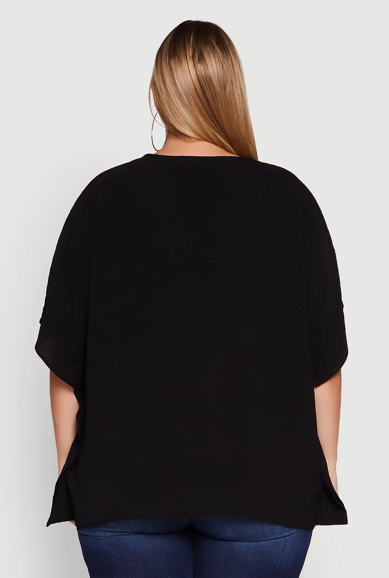 Womens Plus Crepe Knit Button Detail Dolman Sleeve Blouse, 1X