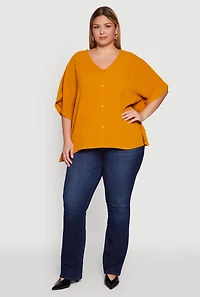 Plus Crepe Knit Button Detail Dolman Sleeve Blouse
