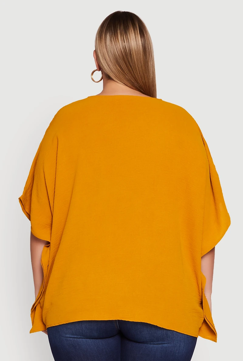 Womens Plus Crepe Knit Button Detail Dolman Sleeve Blouse, Yellow,