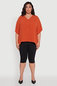 Womens Plus Size Crepe Knit Button Detail Dolman Sleeve Blouse, Orange, Size 3X