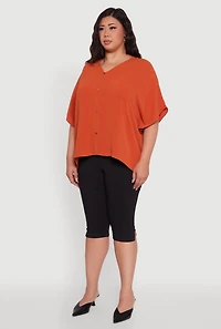 Womens Plus Size Crepe Knit Button Detail Dolman Sleeve Blouse, Orange, Size 3X