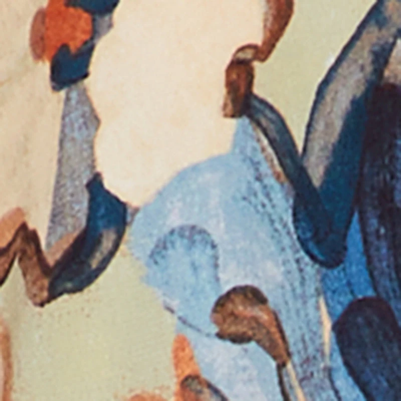 Plus Ruffle Trim Printed Pattern V Neck Blouse