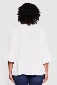 Womens Plus Size Notch Neck Peplum Top, White, Size 3X
