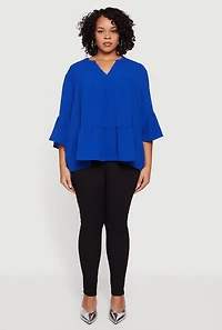 Plus Notch Neck Peplum Top
