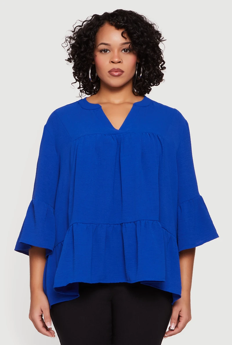 Plus Notch Neck Peplum Top
