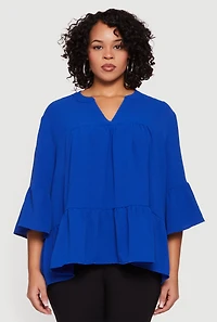 Plus Notch Neck Peplum Top