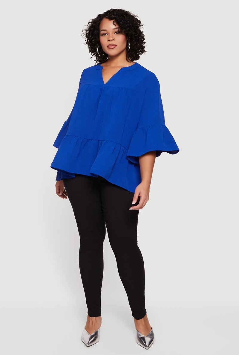 Plus Notch Neck Peplum Top