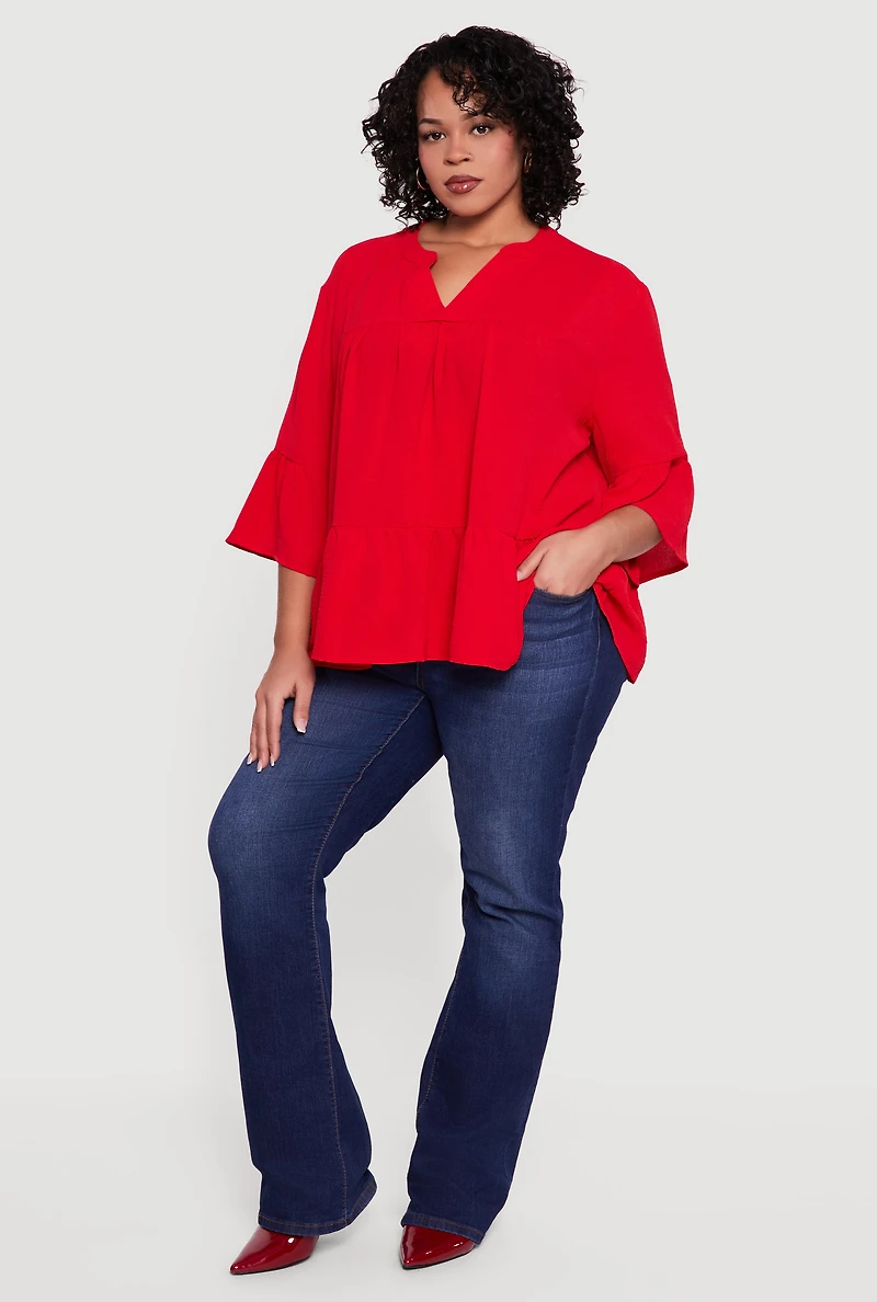 Plus Notch Neck Peplum Top