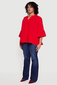 Womens Plus Size Notch Neck Peplum Top, Red, Size 2X