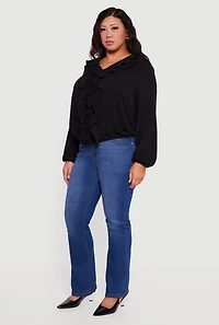 Plus Sized Tiered Ruffle Trim Bubble Sleeve Blouse