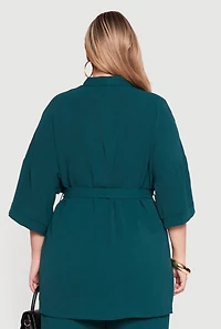 Plus Crepe Knit Kimono with Tie Waist Belt