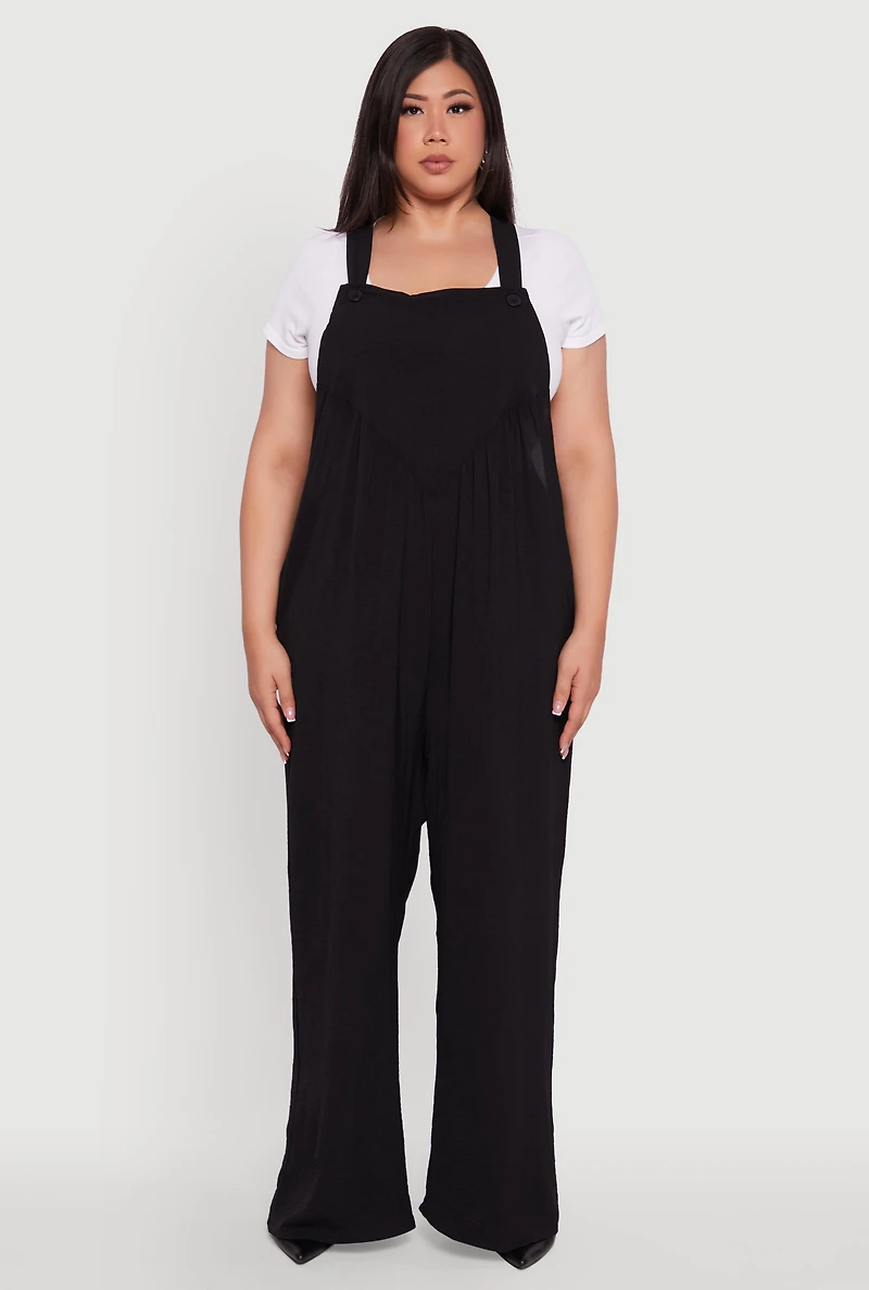 Womens Plus Size Crepe Knit Wide Leg Jumpsuit, Black, Size 3X