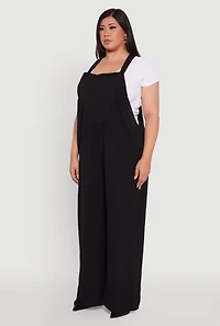 Womens Plus Size Crepe Knit Wide Leg Jumpsuit, Black, Size 3X