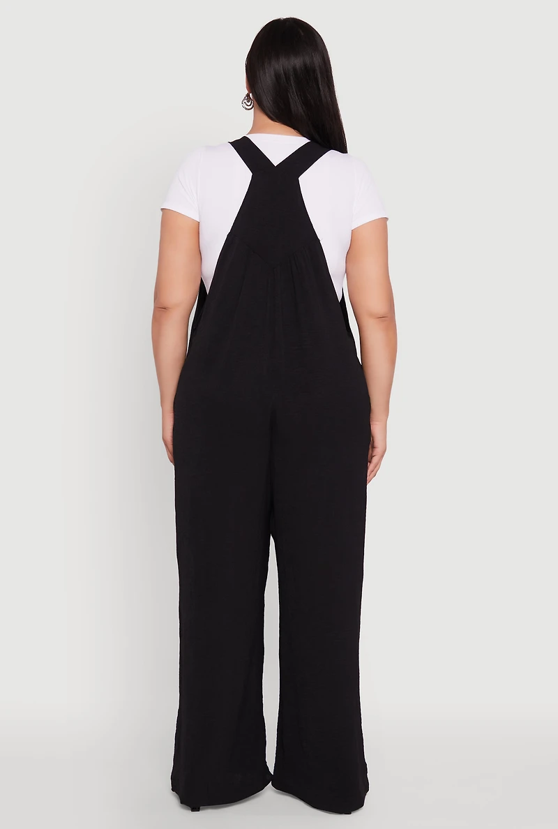 Womens Plus Size Crepe Knit Wide Leg Jumpsuit, Black, Size 3X