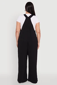 Womens Plus Size Crepe Knit Wide Leg Jumpsuit, Black, Size 3X