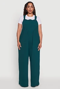 Womens Plus Crepe Knit Wide Leg Jumpsuit, Green,