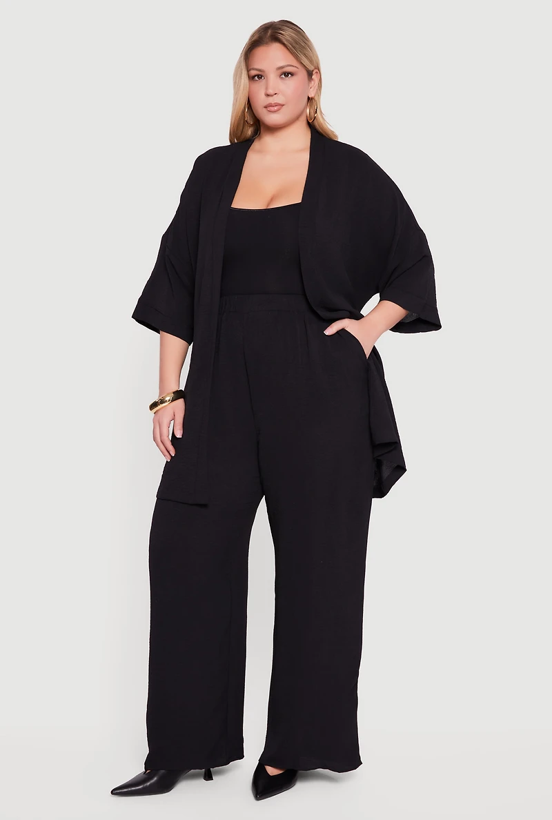 Plus High Waisted Wide Leg Crepe Knit Casual Pants