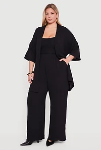 Plus High Waisted Wide Leg Crepe Knit Casual Pants