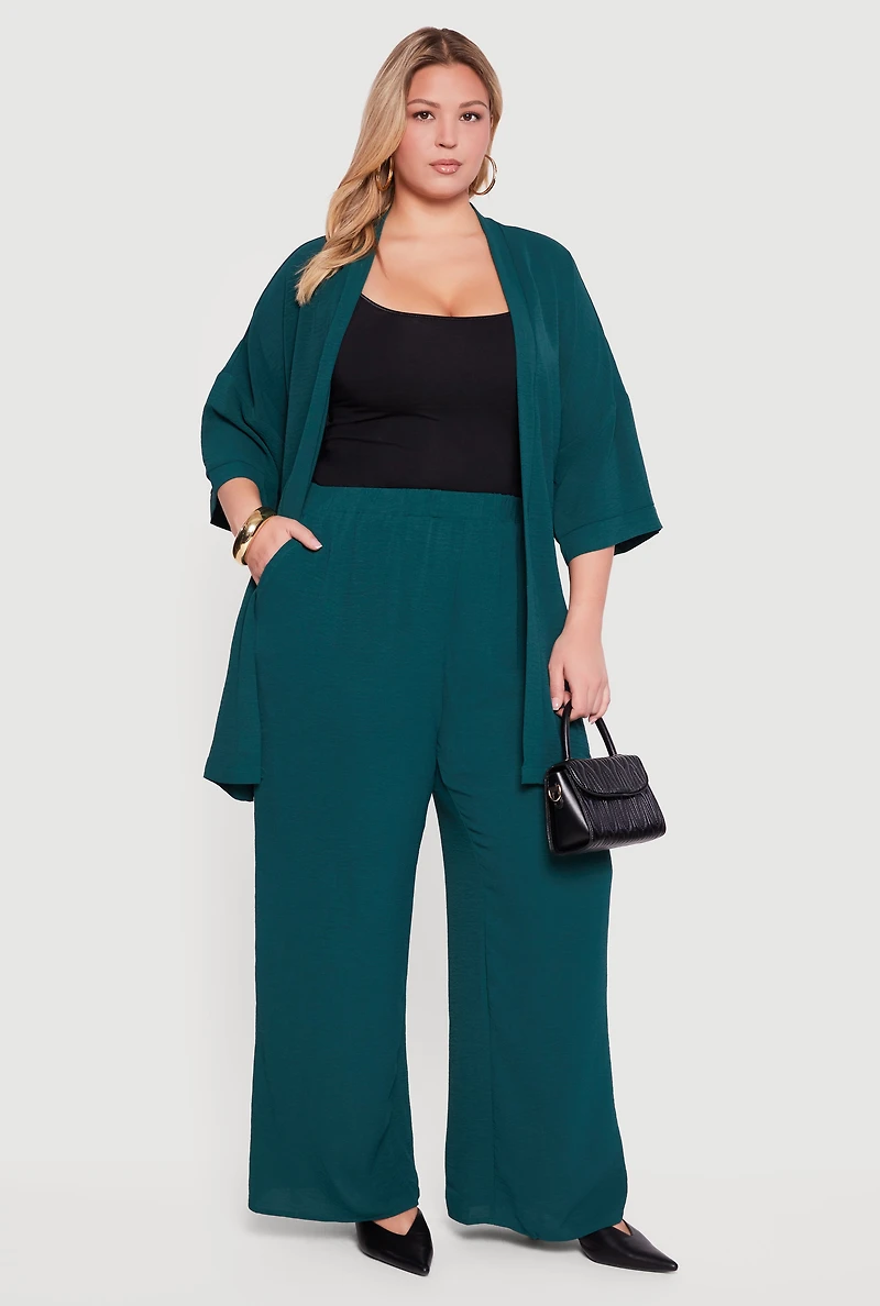 Plus High Waisted Wide Leg Crepe Knit Casual Pants