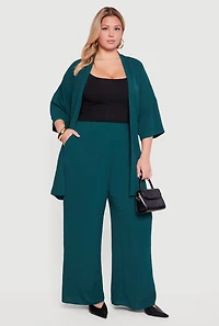 Plus High Waisted Wide Leg Crepe Knit Casual Pants