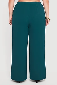 Womens Plus Size High Waisted Wide Leg Crepe Knit Casual Pants, Green, Size 1X