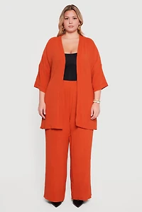 Plus High Waisted Wide Leg Crepe Knit Casual Pants