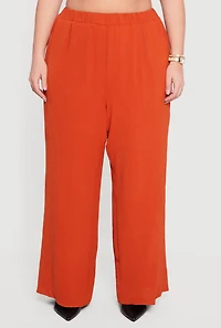 Plus High Waisted Wide Leg Crepe Knit Casual Pants