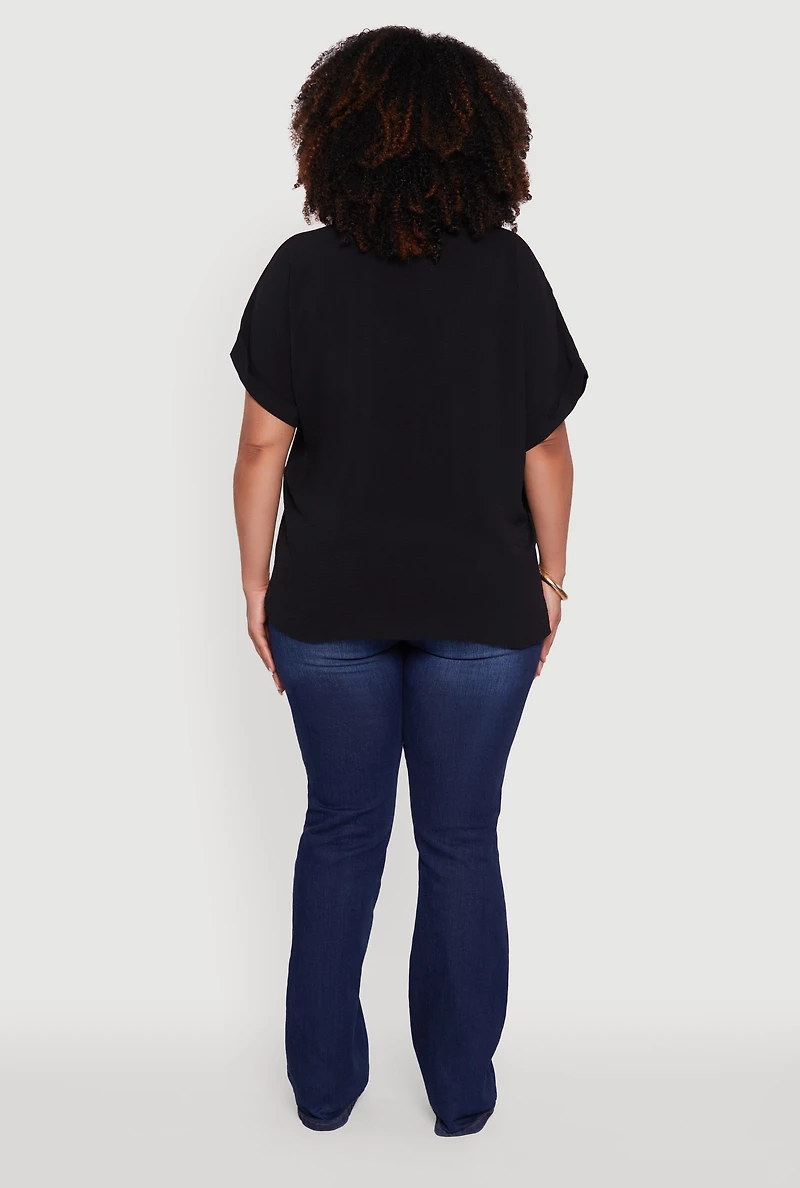 Womens Plus Crepe Knit Fixed Cuff Dolman Sleeve Blouse, 3X