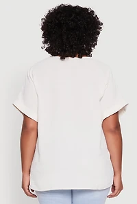 Womens Plus Size Crepe Knit Fixed Cuff Dolman Sleeve Blouse, White, Size 1X