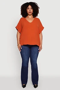 Womens Plus Crepe Knit Fixed Cuff Dolman Sleeve Blouse,