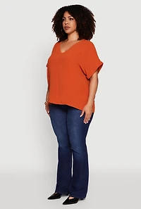 Womens Plus Crepe Knit Fixed Cuff Dolman Sleeve Blouse,