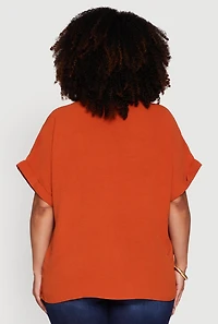 Womens Plus Crepe Knit Fixed Cuff Dolman Sleeve Blouse,
