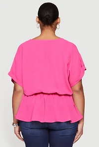 Plus Crepe Knit Half Button Front Tie Waist Top